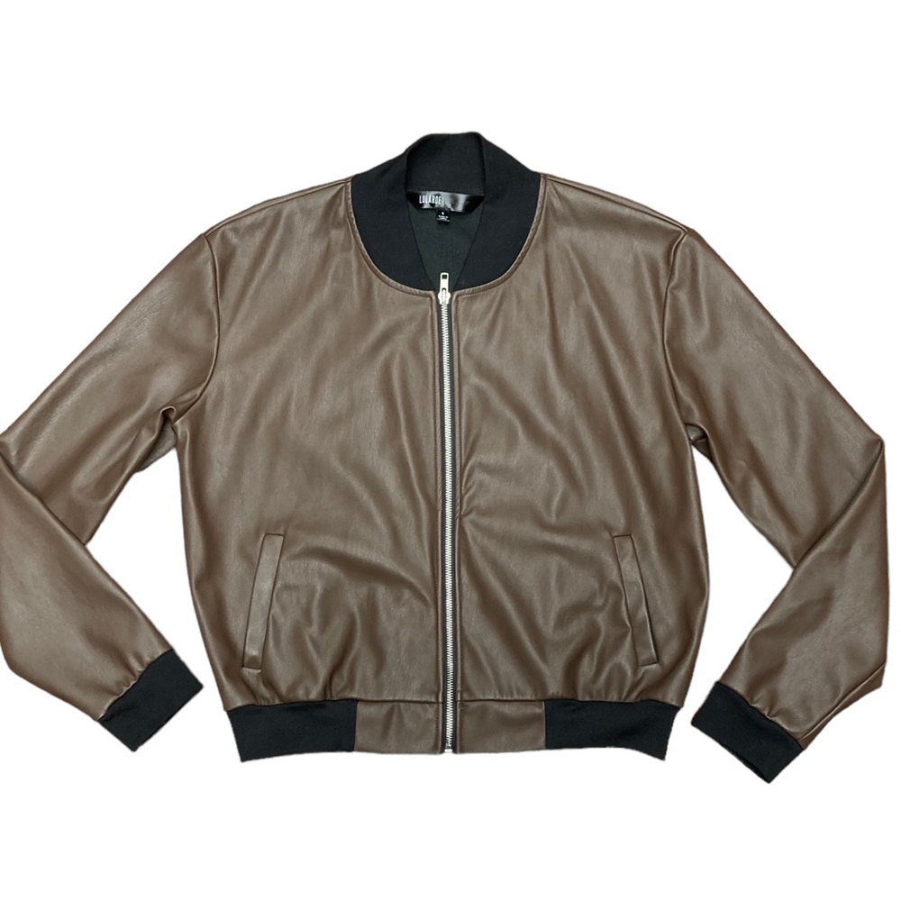 LuLaRoe Women’s Stevie Bomber Jacket Elegant Collection Faux Leather Small Brown